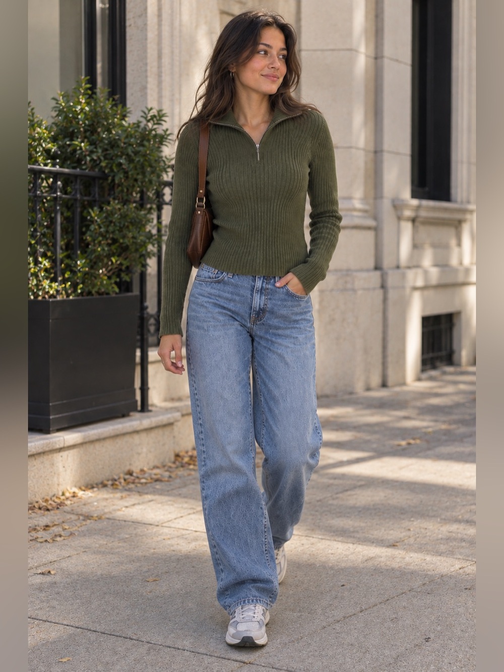 Vintage 90s St. John's Bay Ribbed Quarter Zip Sweater – Olive Green – L